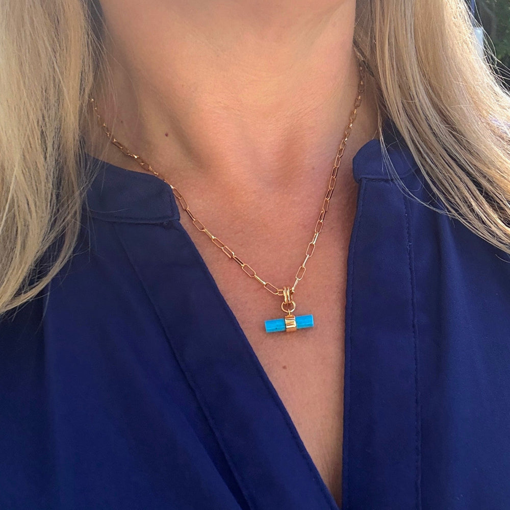 gold plated sterling silver turquoise t-bar necklace