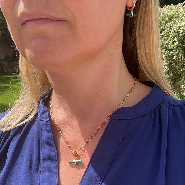gold green onyx t-bar necklace