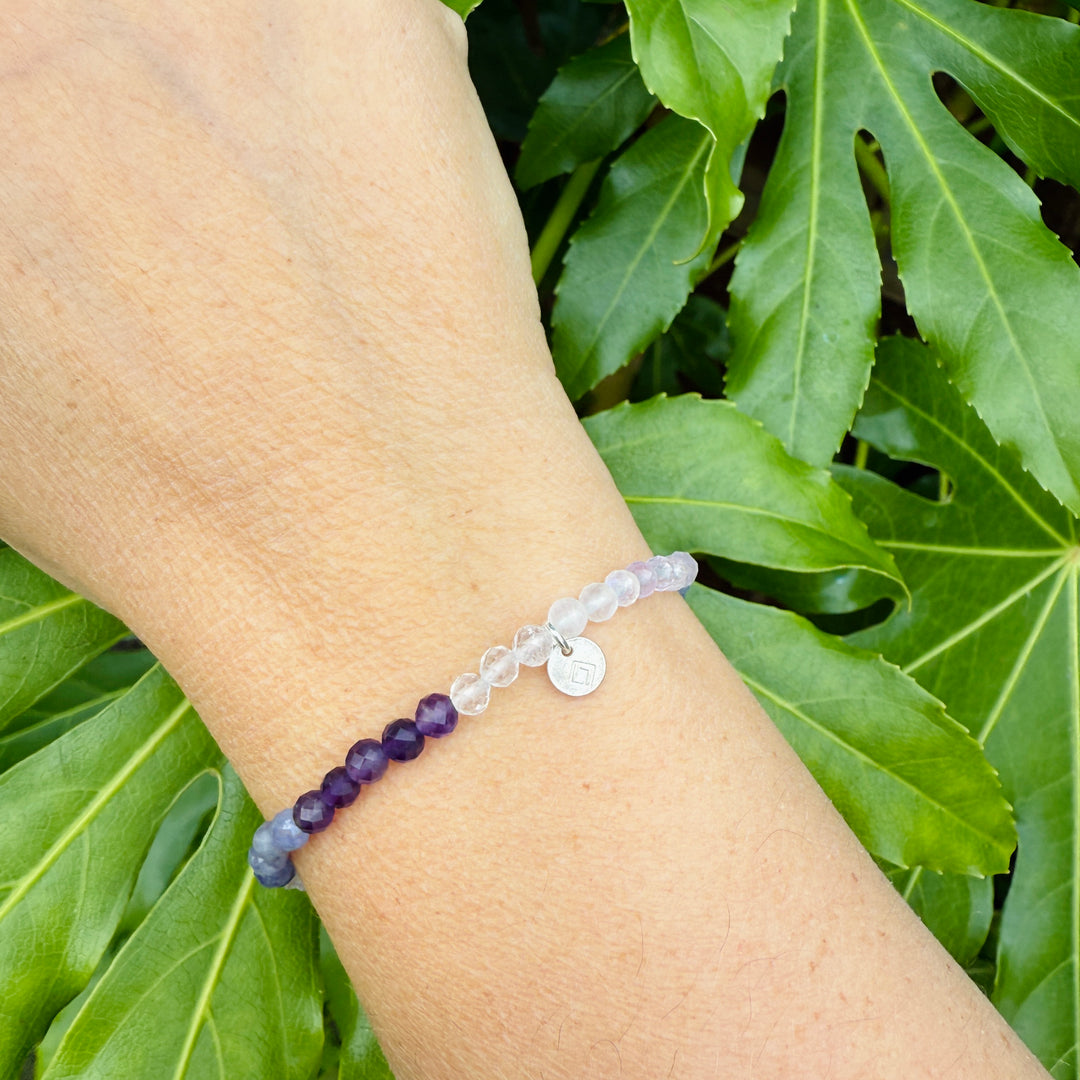 clear quartz, tanzanite and clear quartz purple ombre gemstone bracelet