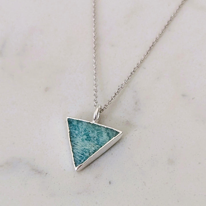 sterling silver amazonite triangular charm pendant necklace