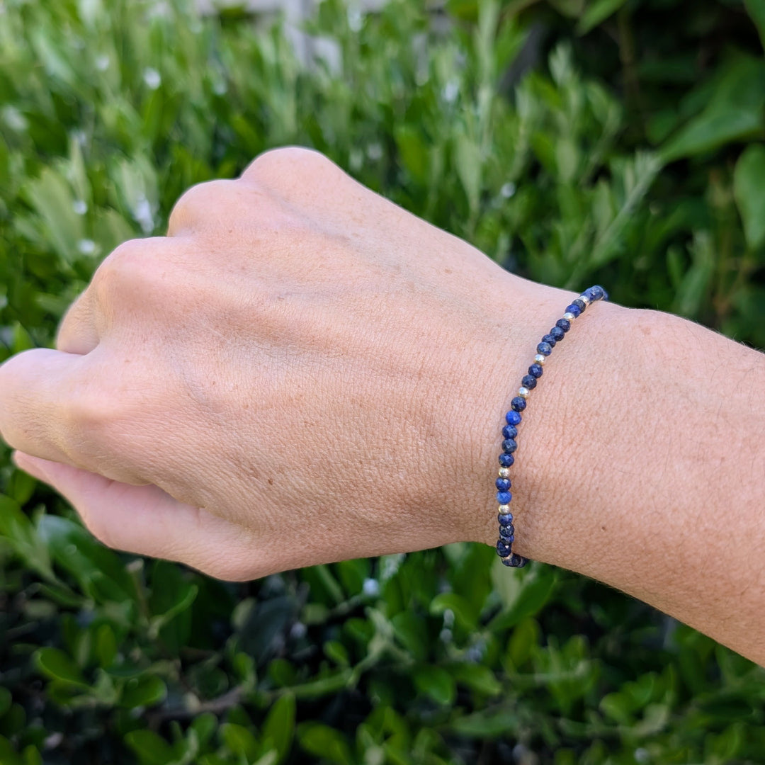 lapis lazuli and gold bead gemstone bracelet