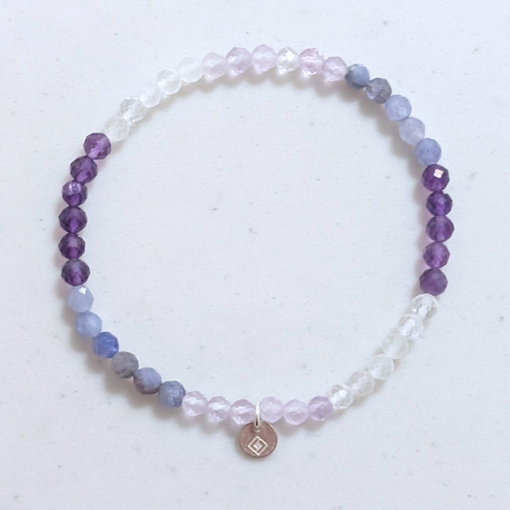 clear quartz, tanzanite and clear quartz purple ombre gemstone bracelet