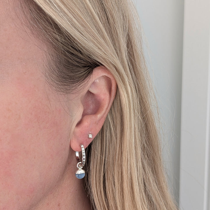 sterling silver blue opal October birthstone earrings