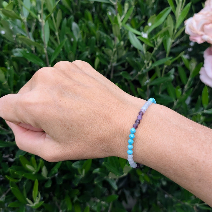 Amethyst, aquamarine and turquoise gemstone bracelet