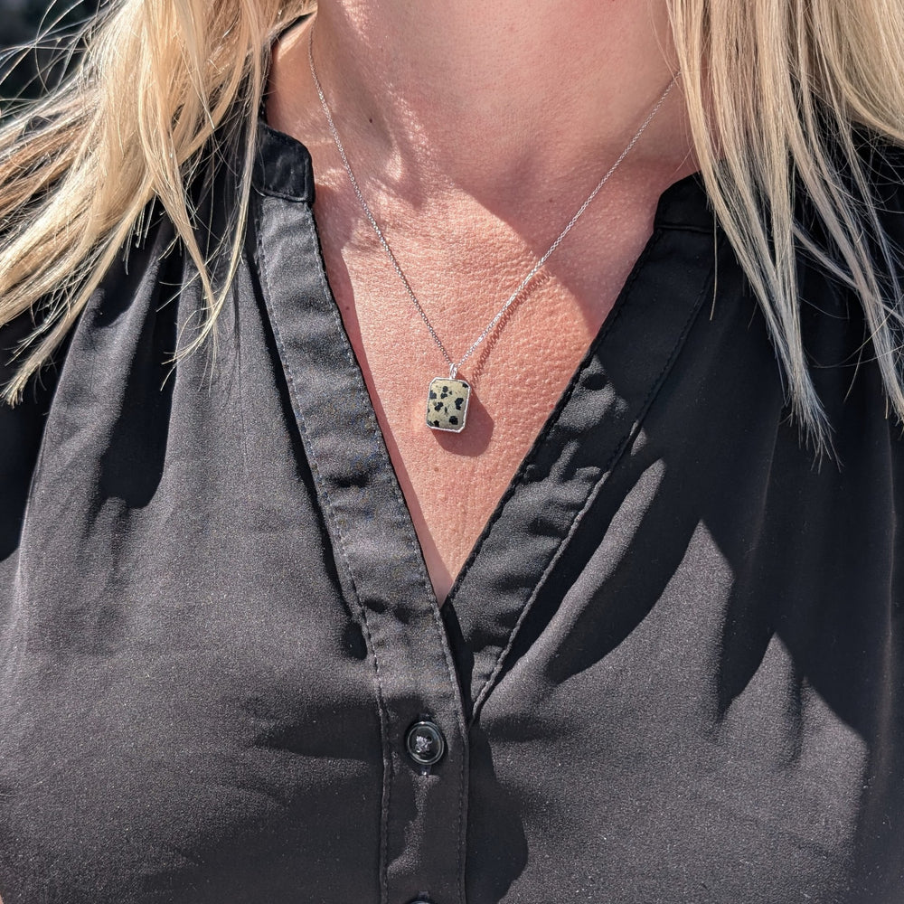 sterling silver dalmatian jasper gemstone pendant necklace