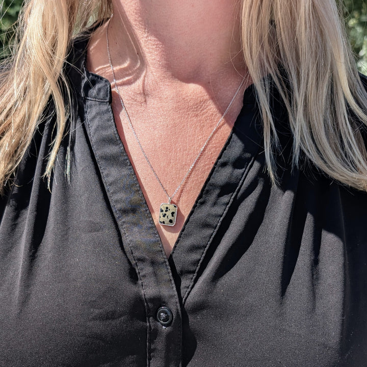 sterling silver dalmatian jasper gemstone pendant necklace