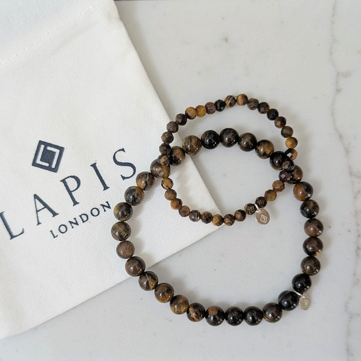 Tiger's eye daddy and me gemstone bracelet set