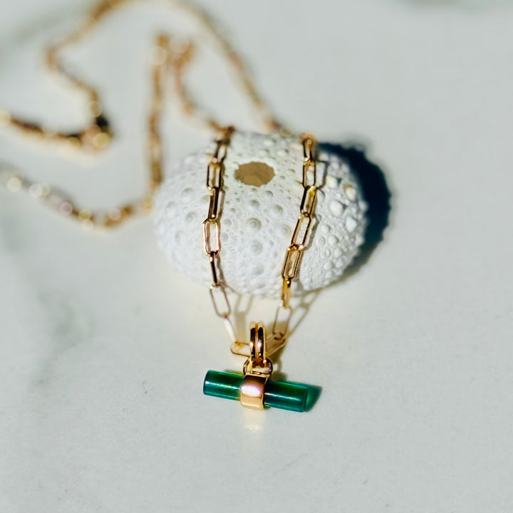The T-Bar Green Onyx Necklace