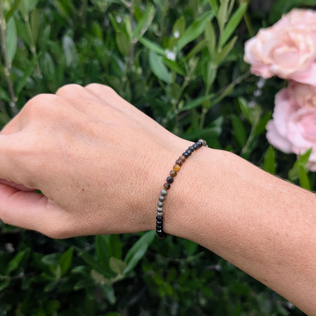 Pyrite, tigers eye and obsidian gemstone bracelet