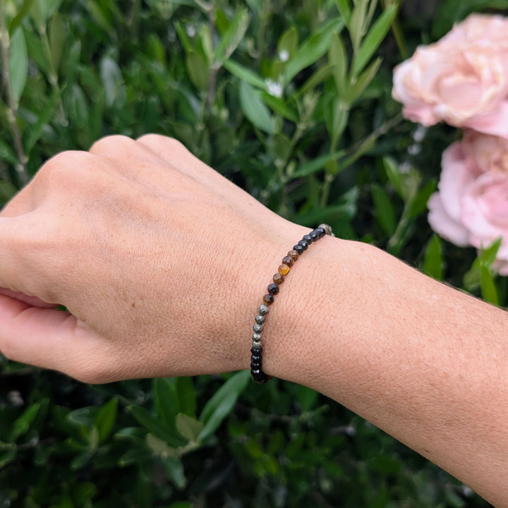 Pyrite, tigers eye and obsidian gemstone bracelet
