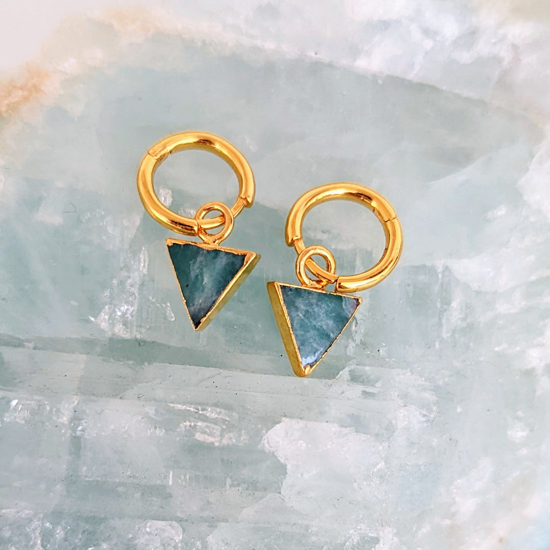 Amazonite triangle charm hoop earrings