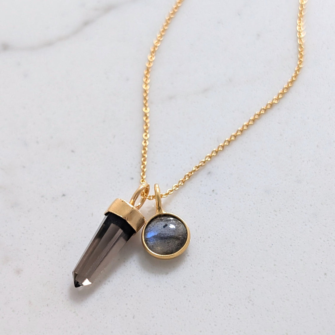 smokey quartz and labradorite gemstone pendant necklace