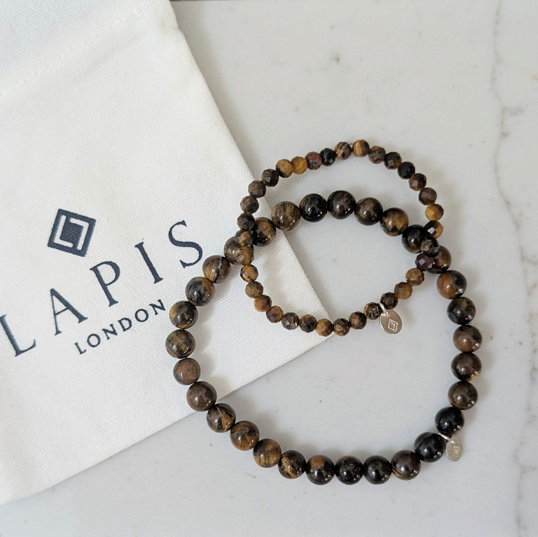 Tiger's eye Daddy and Me gemstone bracelet set 