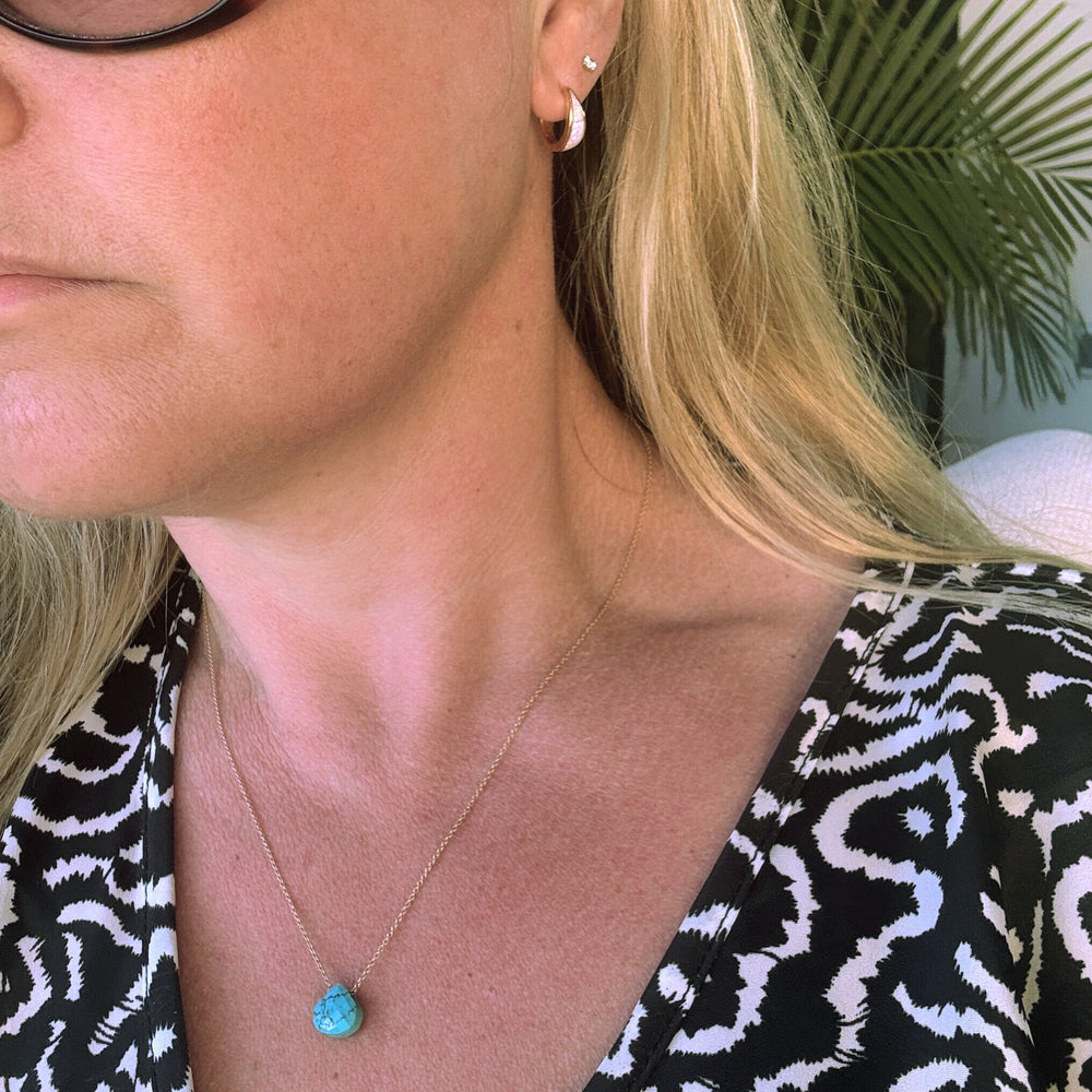 gold chain with turquoise faceted December birthstone pendant