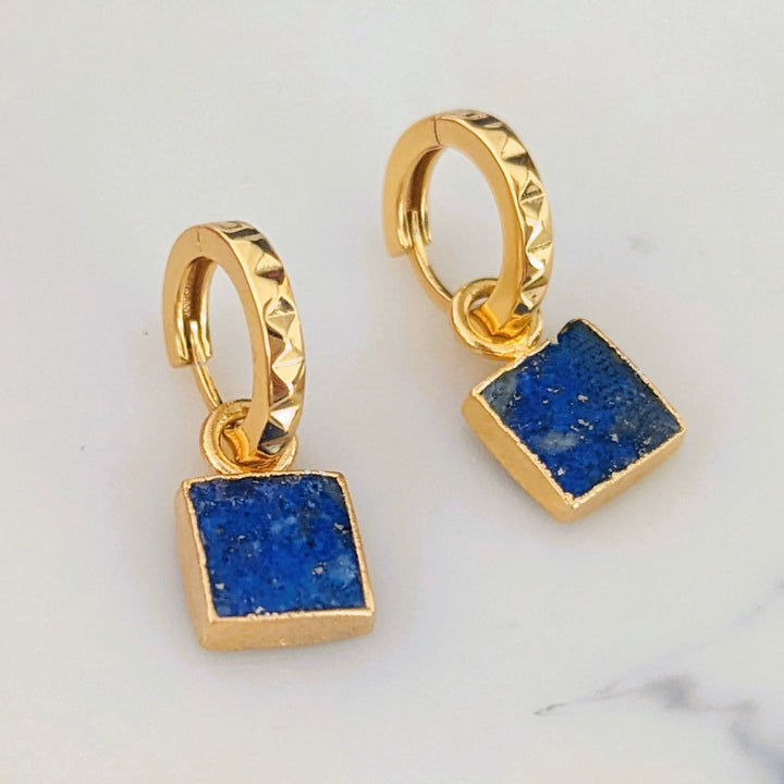 The Square Lapis Lazuli Gemstone Hoop Earrings
