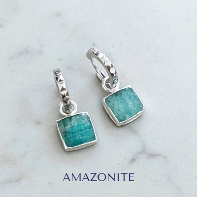 sterling silver amazonite square charm hoop earrings