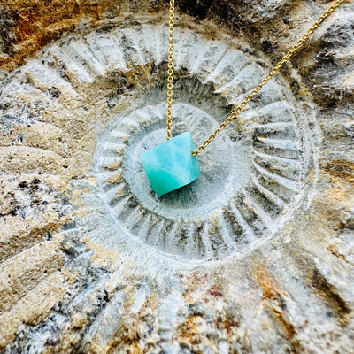 Amazonite octahedron gold necklace - lapis london