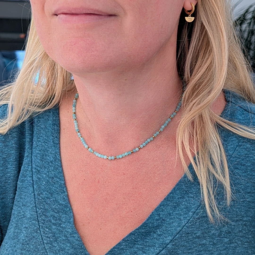 Amazonite gemstone and gold bead necklace 