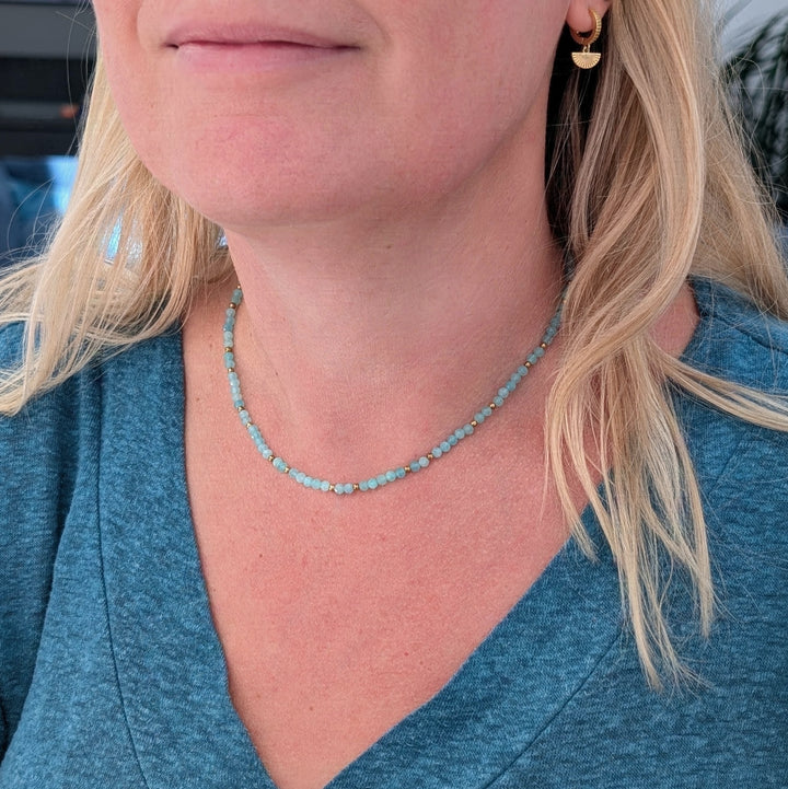 Amazonite gemstone and gold bead necklace 