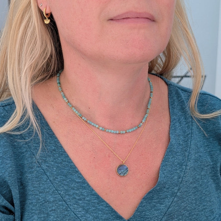 Amazonite gemstone and gold bead necklace 