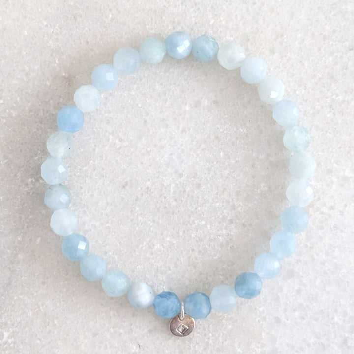 light blue aquamarine 6mm faceted bead gemstone bracelet
