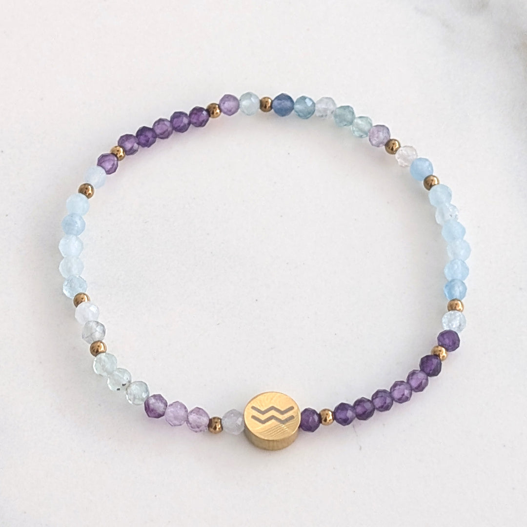 Aquamarine, Fluorite and Amethyst Aquarius Zodiac Gemstone Bracelet
