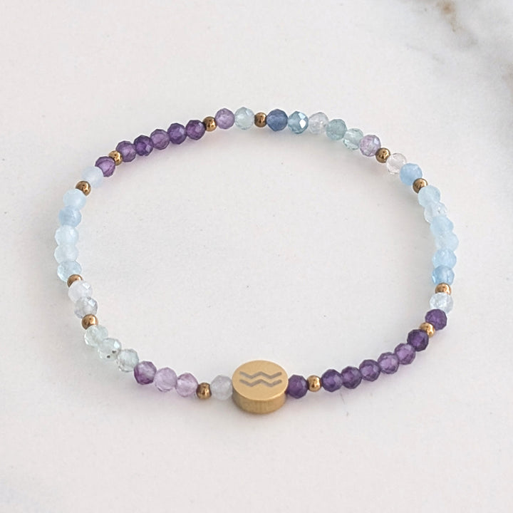 Aquamarine, Fluorite and Amethyst Aquarius Zodiac Gemstone Bracelet