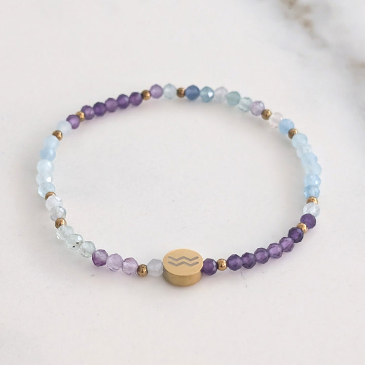 Aquamarine, Fluorite and Amethyst Aquarius Zodiac Gemstone Bracelet