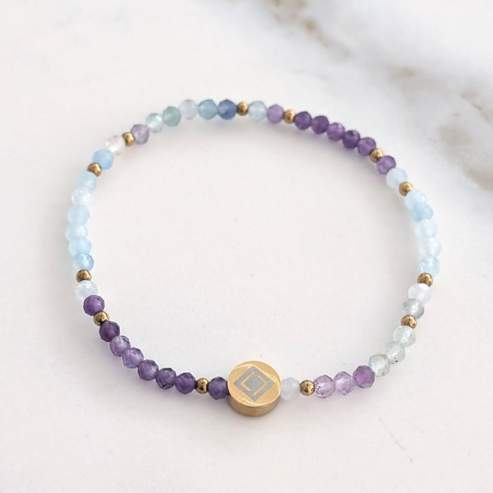Aquamarine, Fluorite and Amethyst Aquarius Zodiac Gemstone Bracelet