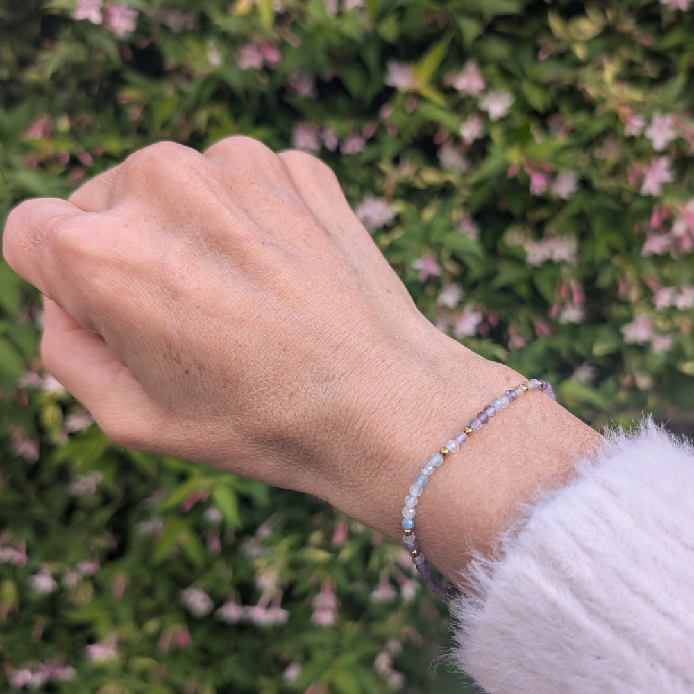 Aquamarine, Fluorite and Amethyst Aquarius Zodiac Gemstone Bracelet 