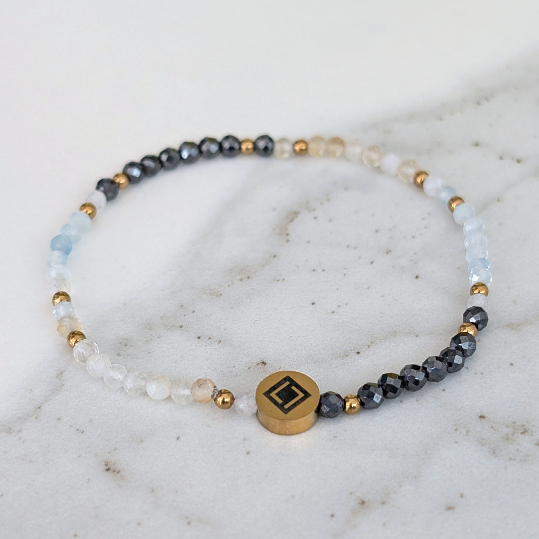 Hematite, Aquamarine and Citrine Aries Zodiac Gemstone Bracelet 