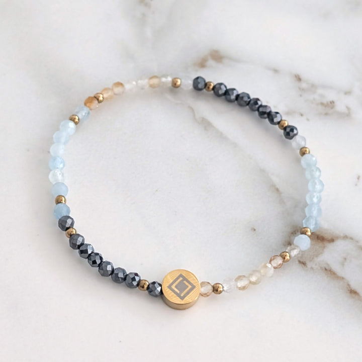 Hematite, Aquamarine and Citrine Aries Zodiac Gemstone Bracelet 