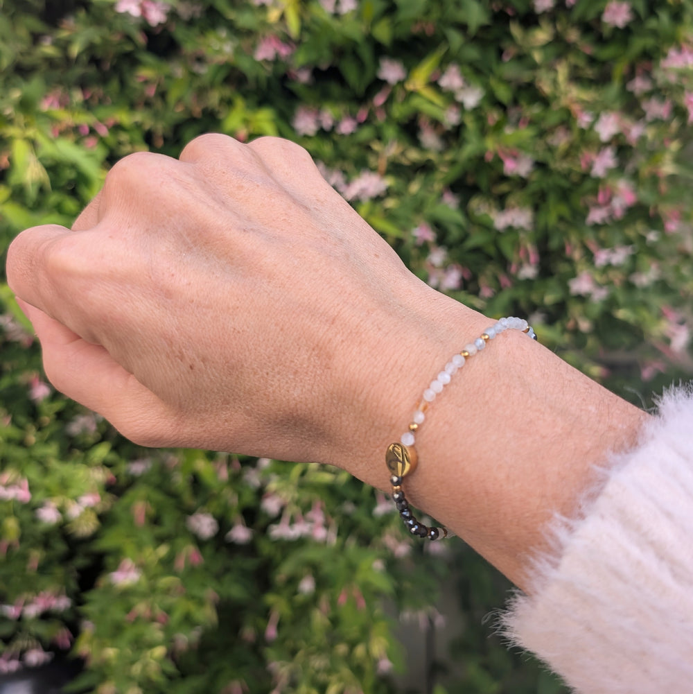 Hematite, Aquamarine and Citrine Aries Zodiac Gemstone Bracelet 