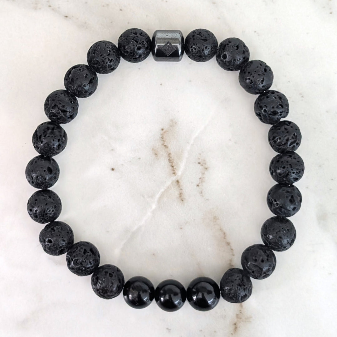 men's black tourmaline and lava stone October birthstone gemstone bracelet 