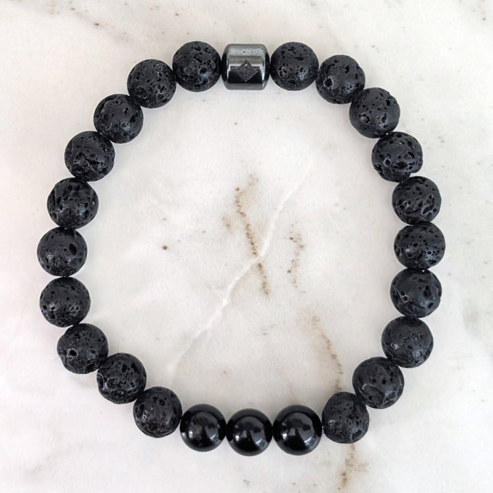 men's black tourmaline and lava stone October birthstone gemstone bracelet 