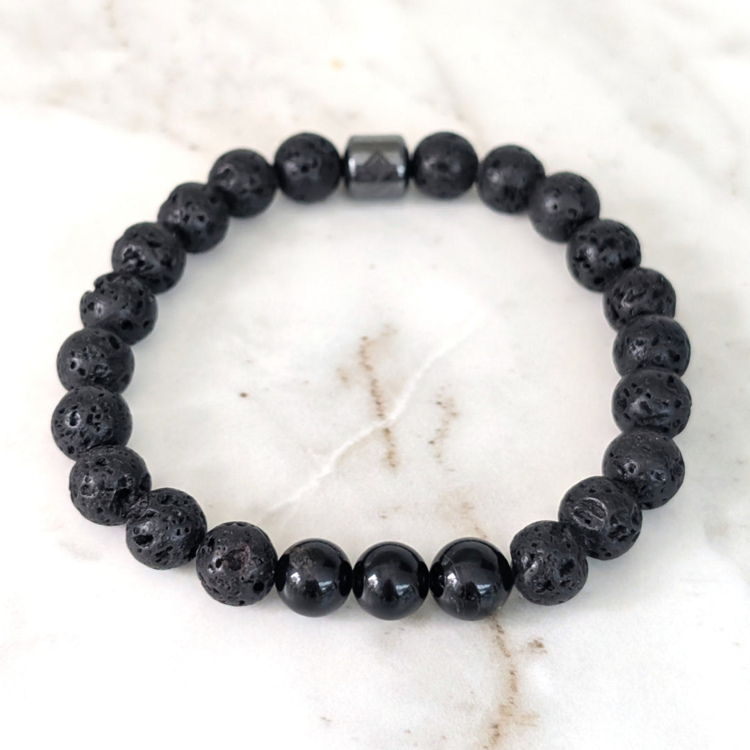 men's black tourmaline and lava stone October birthstone gemstone bracelet 