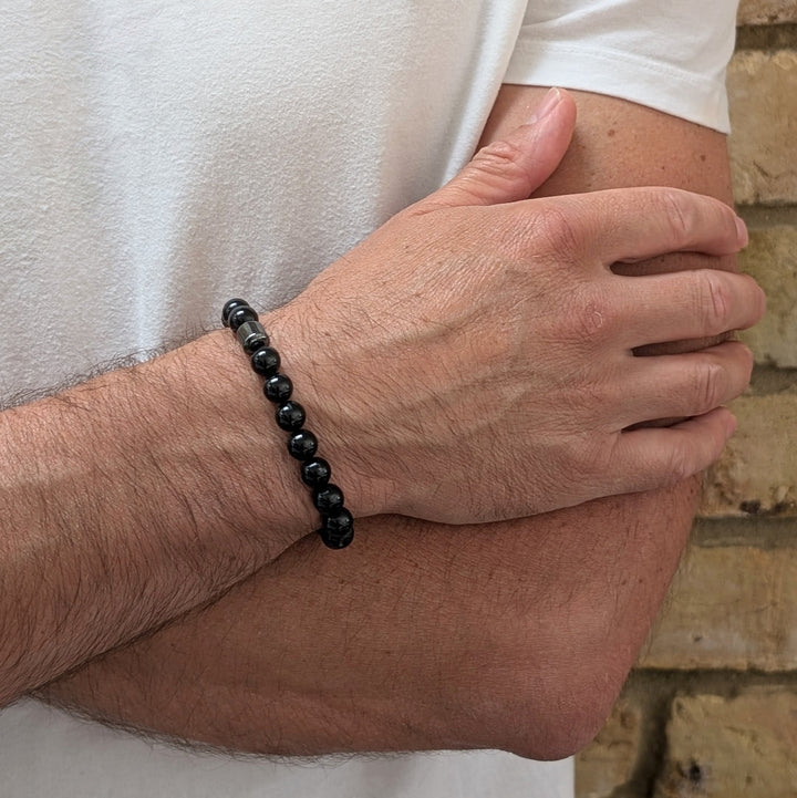 Mens black tourmaline 8mm bead bracelet 