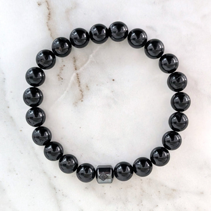 Mens black tourmaline 8mm bead bracelet 