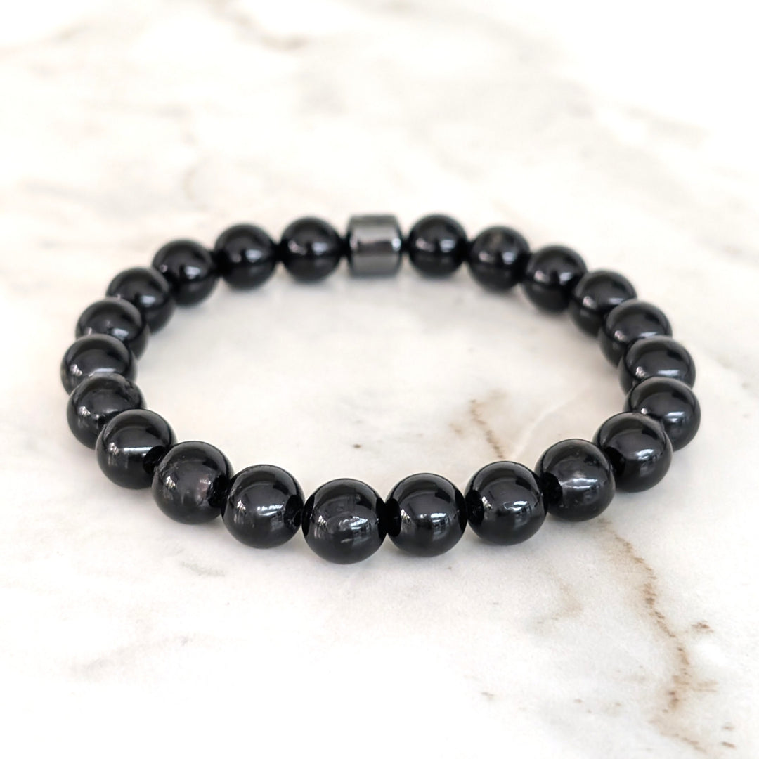 Mens black tourmaline 8mm bead bracelet 