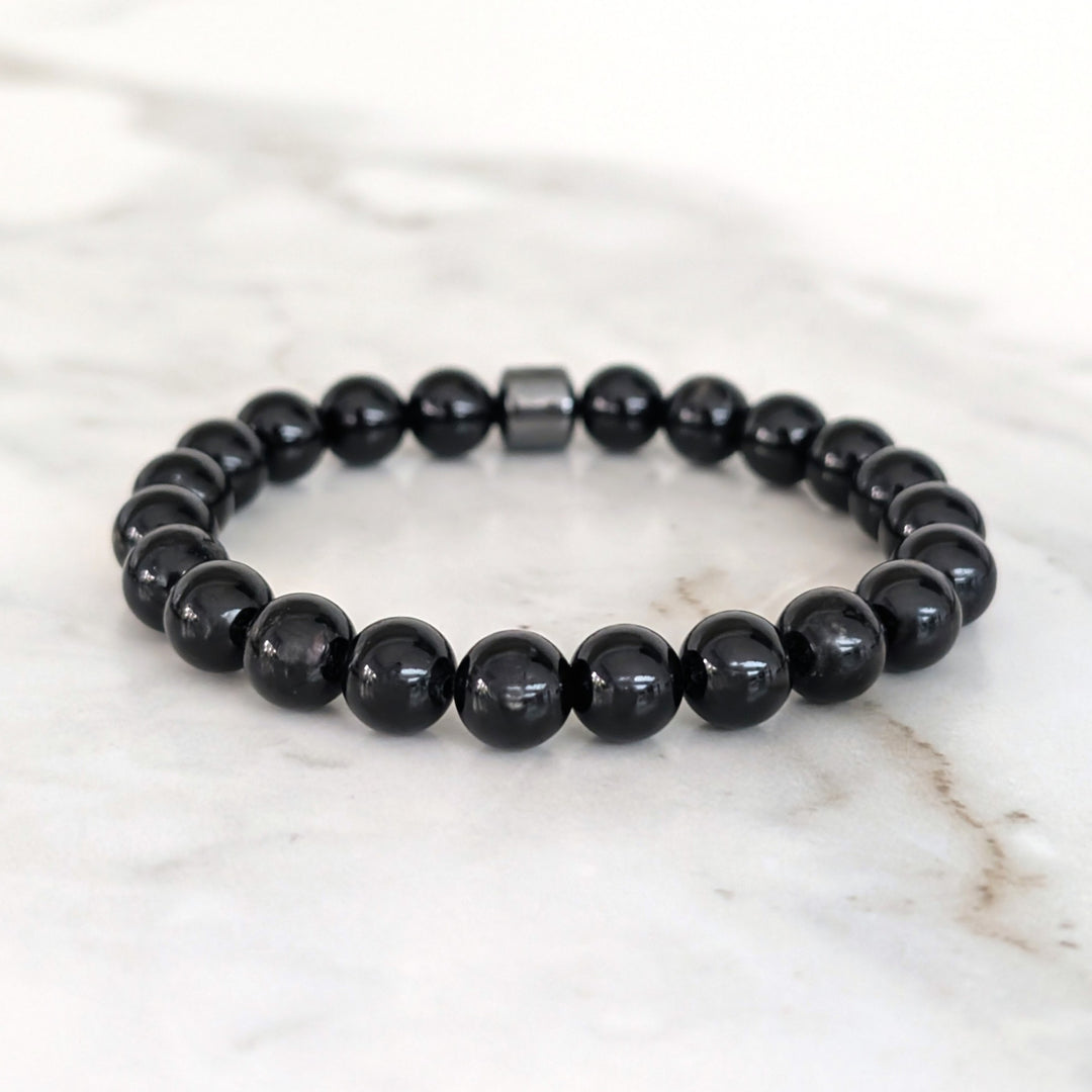 Mens black tourmaline 8mm bead bracelet 