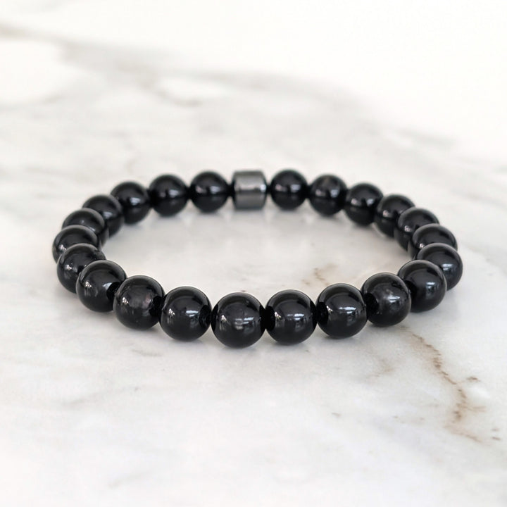Mens black tourmaline 8mm bead bracelet 