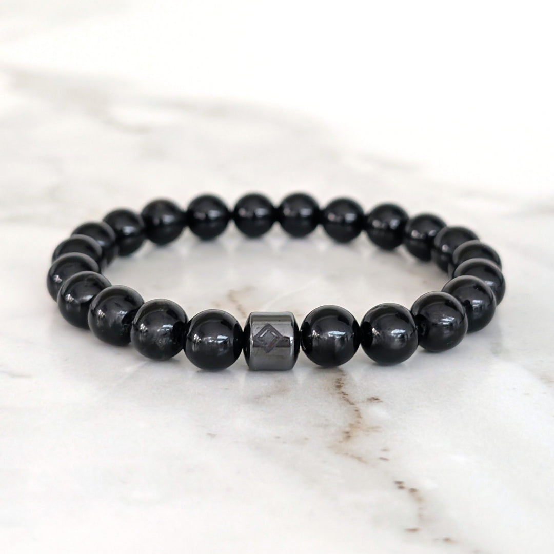 Mens black tourmaline 8mm bead bracelet 
