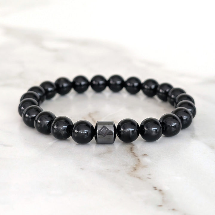 Mens black tourmaline 8mm bead bracelet 