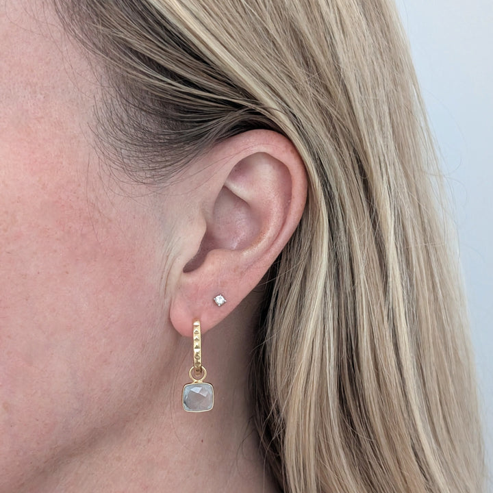 blue topaz square cushion hoop earrings 