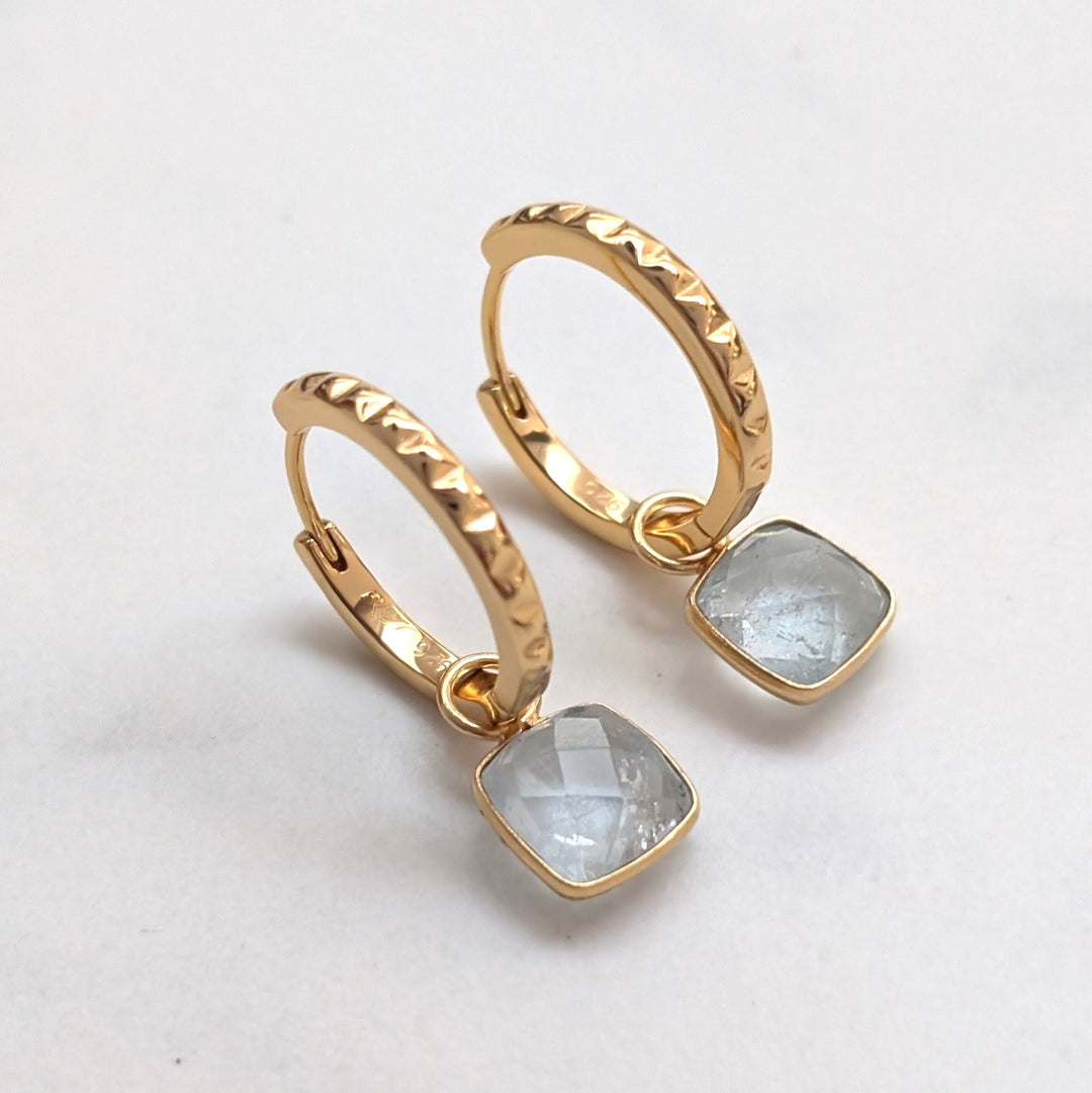 blue topaz square cushion hoop earrings 