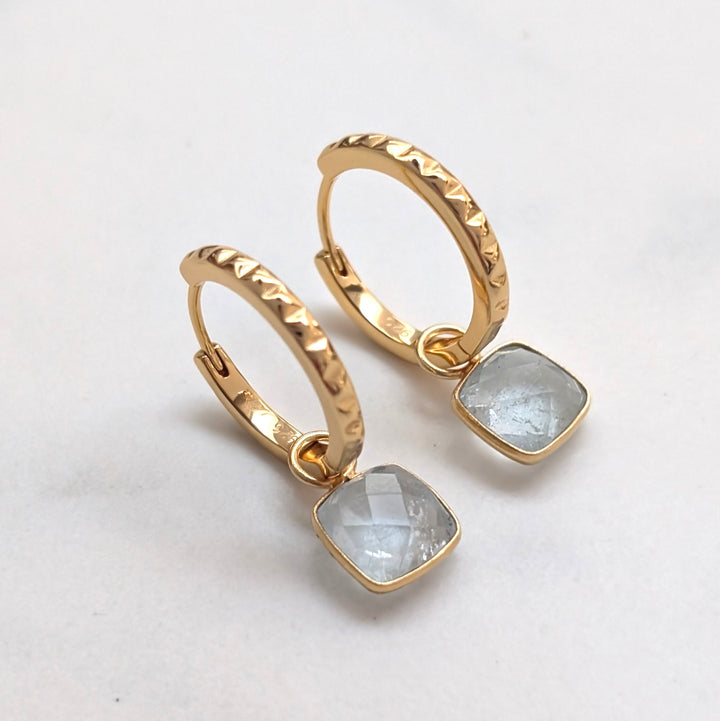 blue topaz square cushion hoop earrings 