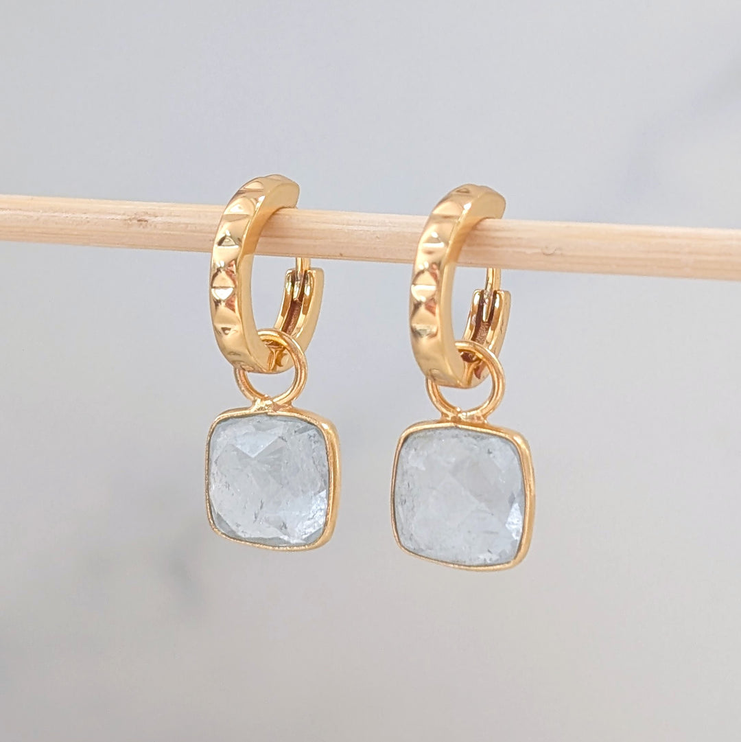 blue topaz square cushion hoop earrings 