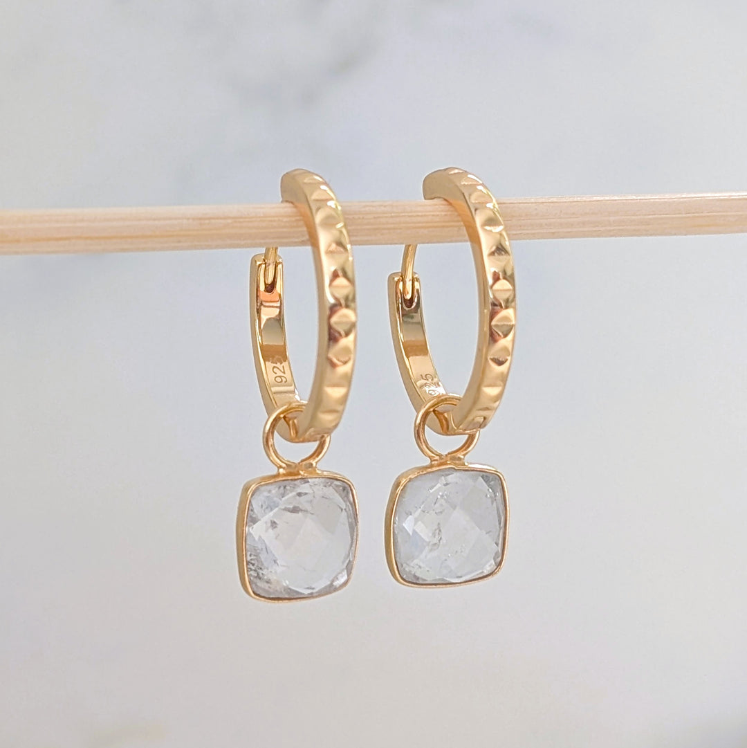 blue topaz square cushion hoop earrings 