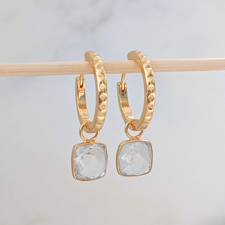blue topaz square cushion hoop earrings 