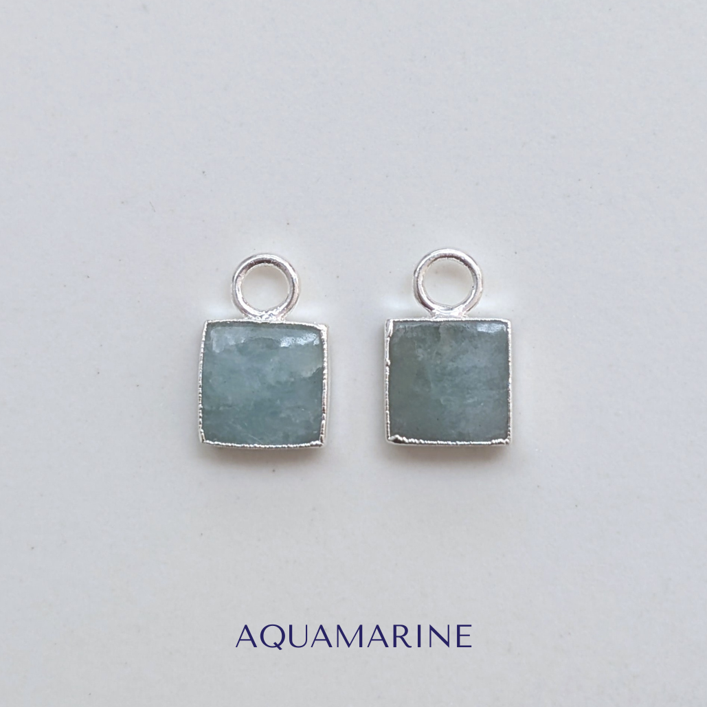 silver aquamarine square earring charms